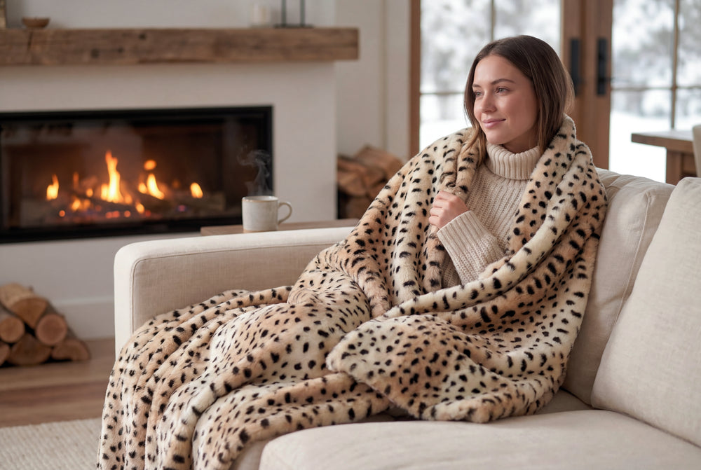 Luxury Faux Fur Warming Throw - Leopard Print
