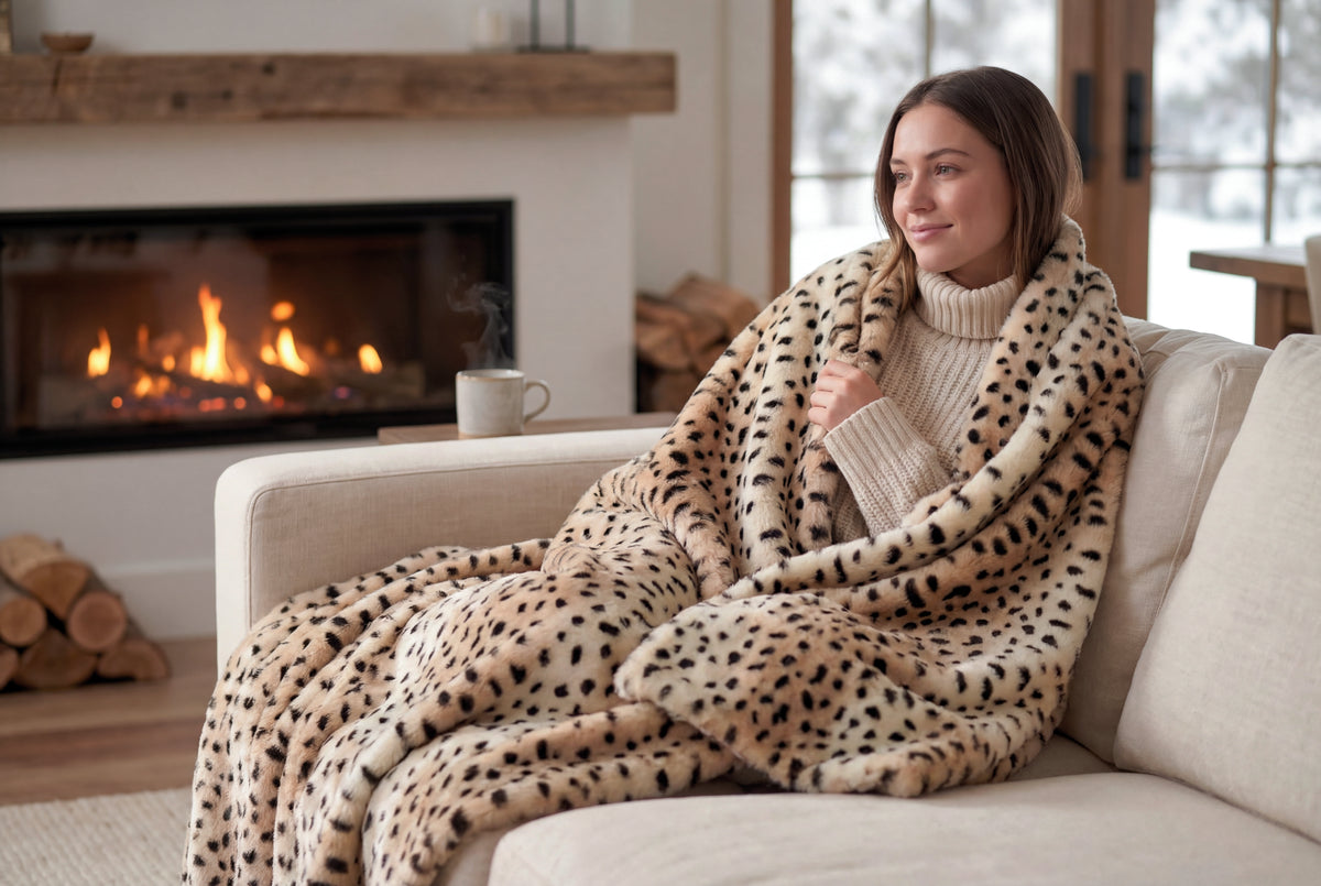 Luxury Faux Fur Warming Throw - Leopard Print