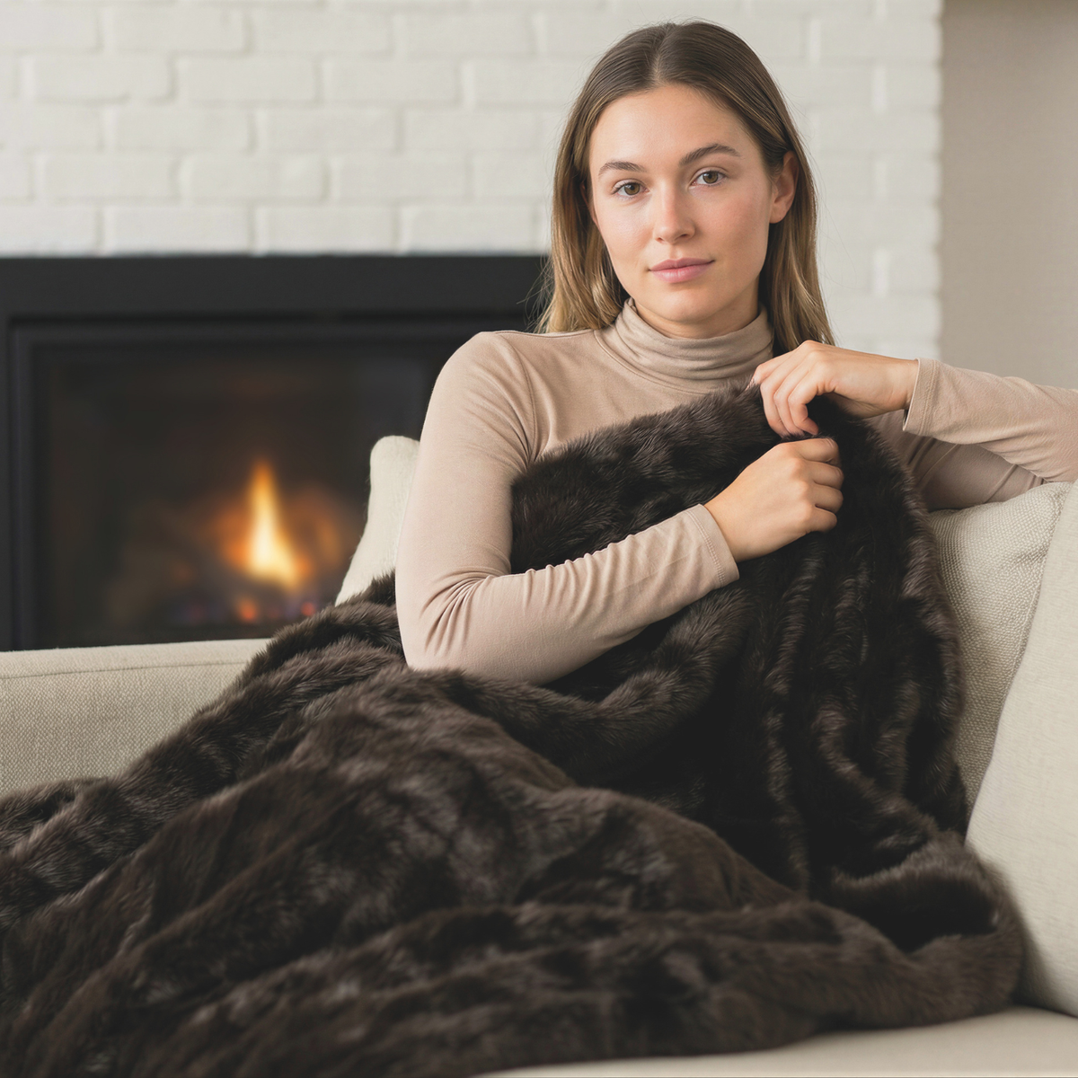 Hygge Days Luxury Faux Fur Warming Throw - Dark Brown