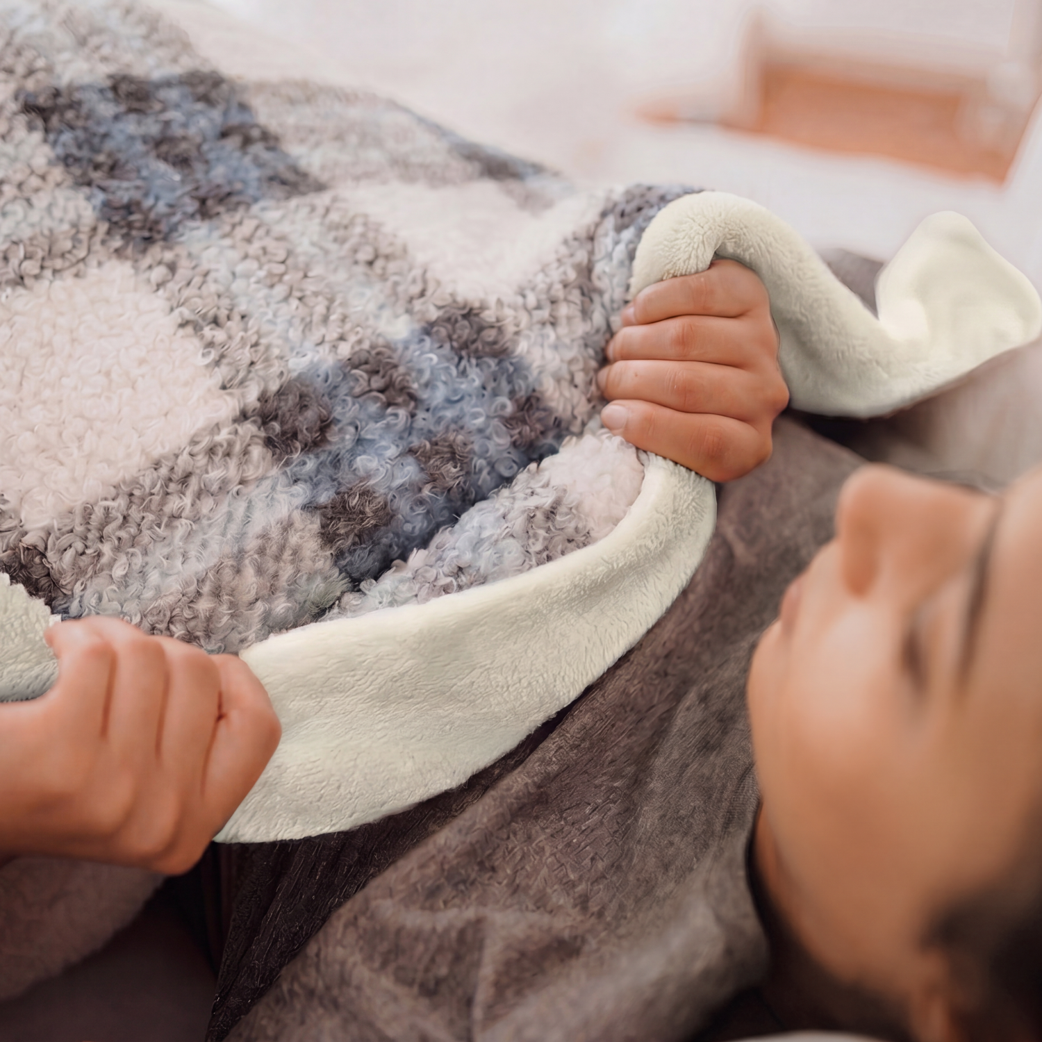 Nap Time Warming Sherpa Blanket - Blue/Grey