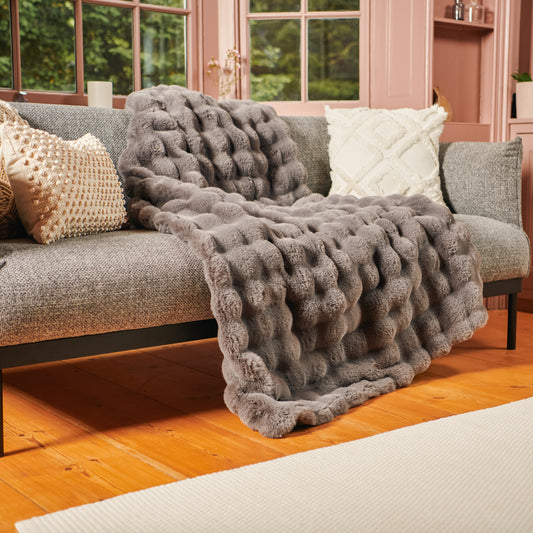 Hygge Days Luxury Faux Fur Warming Throw Cloudy Supersoft Grey