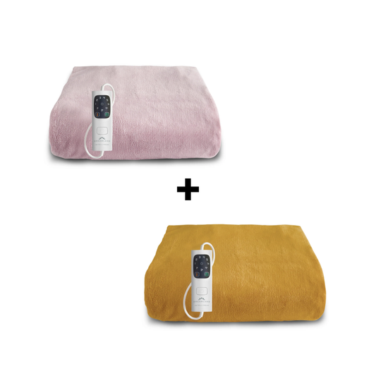 Snuggle Up Luxury Heated Throw Pink & Mustard Bundle