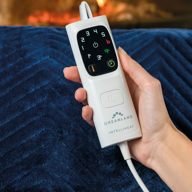 Deluxe Velvet Herringbone Heated Throw Navy Blue DreamlandUK