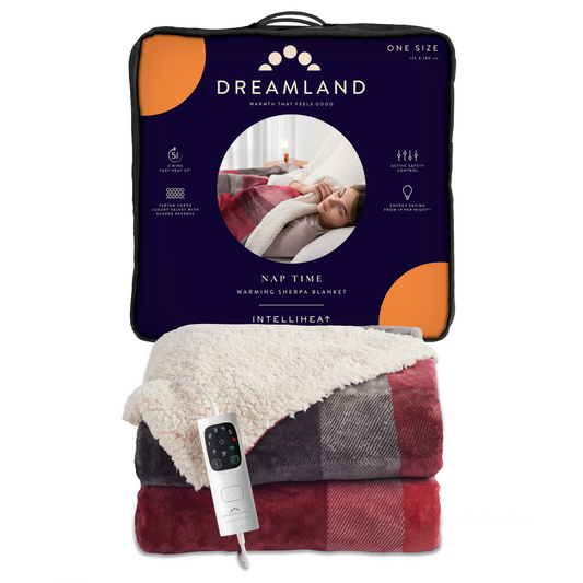 Sherpa Heated Throw Velvety Tartan Check DreamlandUK