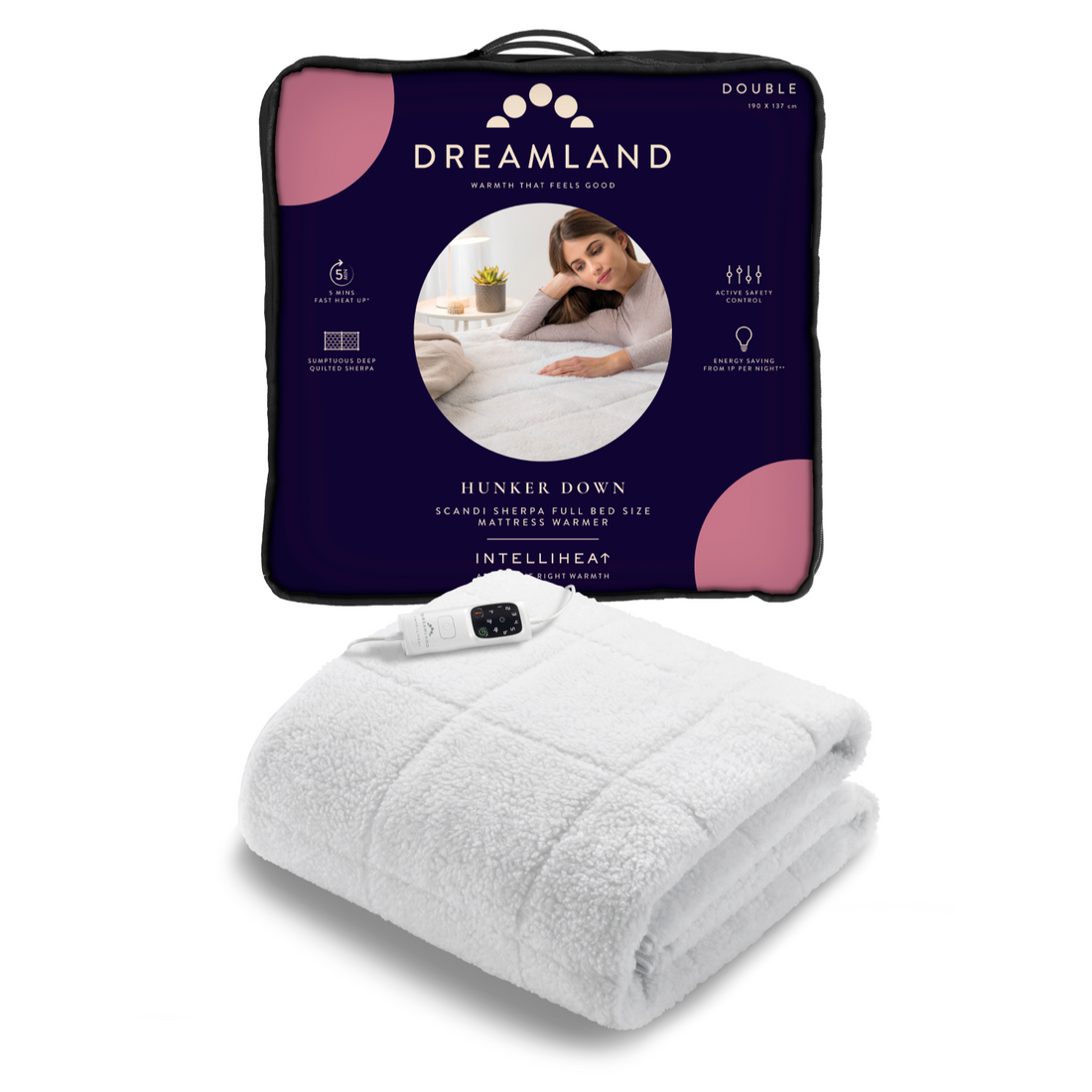 Hunker Down Scandi Sherpa Underblanket Double with Single Controller