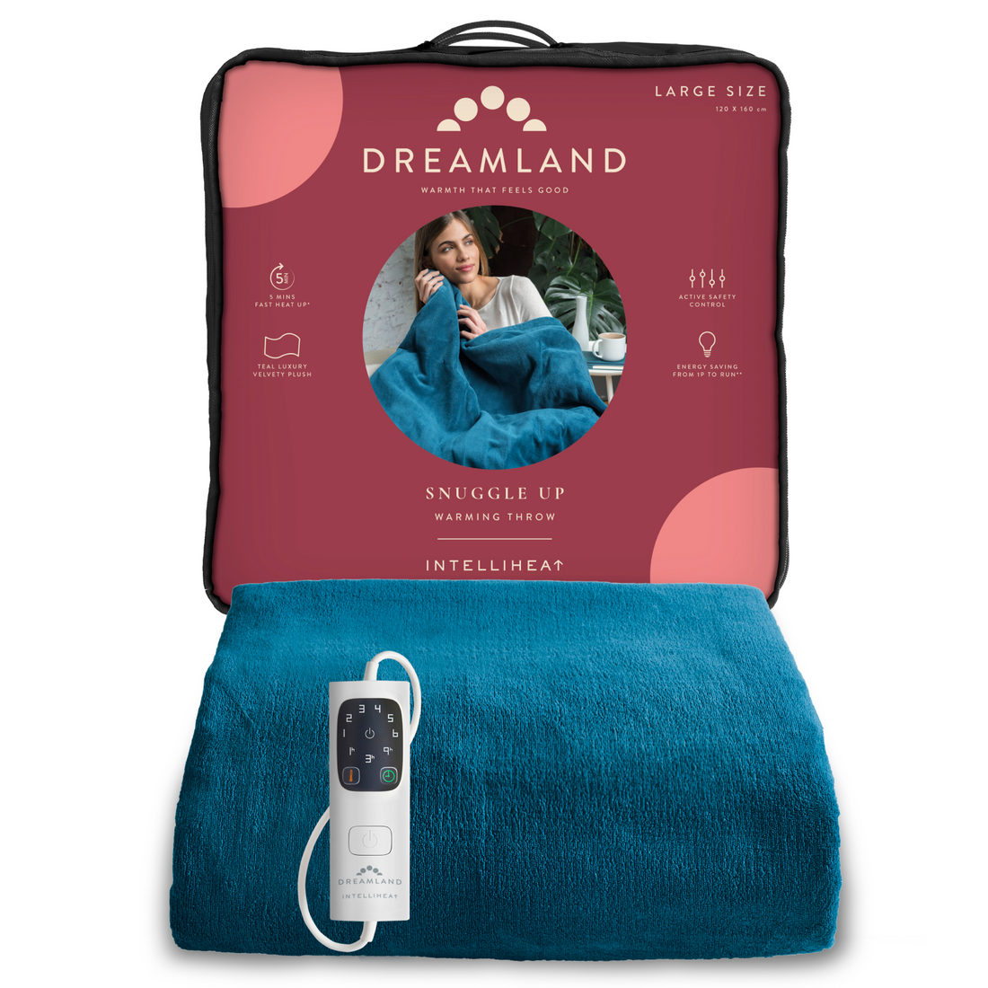 Dreamland Relaxwell Luxury Heated Throw Teal Blue DreamlandUK