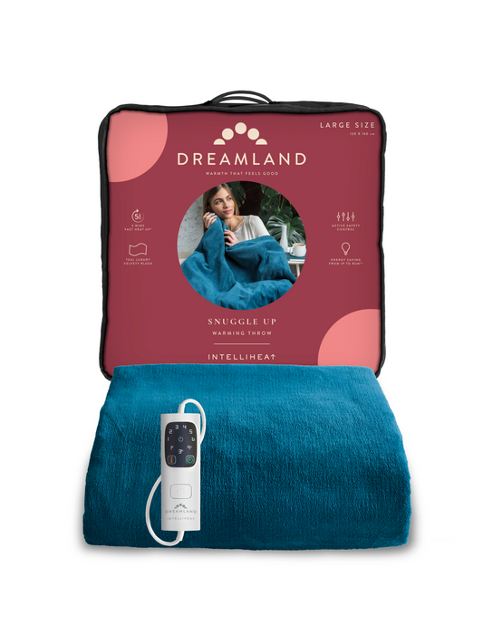 Dreamland Relaxwell Luxury Heated Throw Teal Blue – DreamlandUK